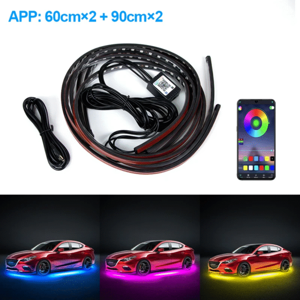 Flexible Car Underglow Kit Underbody Strip LED Neon Light Ambient Atmosphere Lamp APP Dream Color RGB Auto Decorative - Image 8