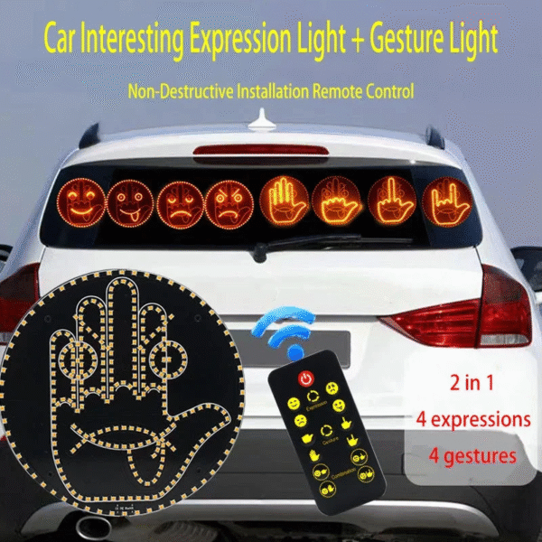 Car Expression LED Remote Control Gesture Lights – Road Rage Middle Finger & Palm Light Accessories - Image 2
