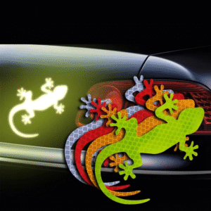 Gecko Reflective Car Sticker – Night Safety Warning Mark, Waterproof Strip Light Reflector for Auto Exterior Accessories