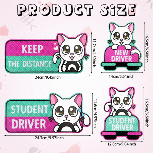 4PCS Cartoon Cat Student Driver Magnet – Cute Reflective Car Sticker for Safety & Visibility - Image 7