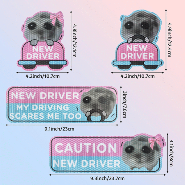 4PCS Cartoon Cat Student Driver Magnet – Cute Reflective Car Sticker for Safety & Visibility - Image 5