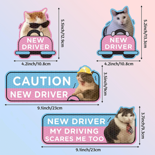 4PCS Cartoon Cat Student Driver Magnet – Cute Reflective Car Sticker for Safety & Visibility - Image 4