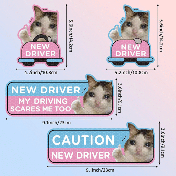 4PCS Cartoon Cat Student Driver Magnet – Cute Reflective Car Sticker for Safety & Visibility - Image 3