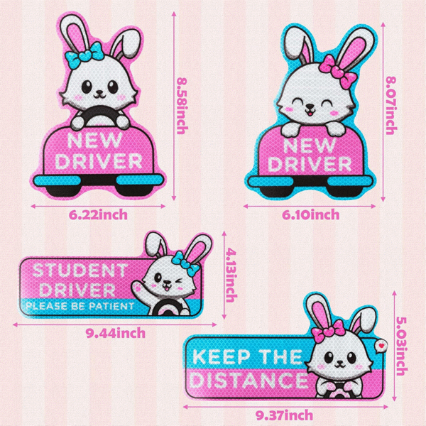 4PCS Cartoon Cat Student Driver Magnet – Cute Reflective Car Sticker for Safety & Visibility - Image 2