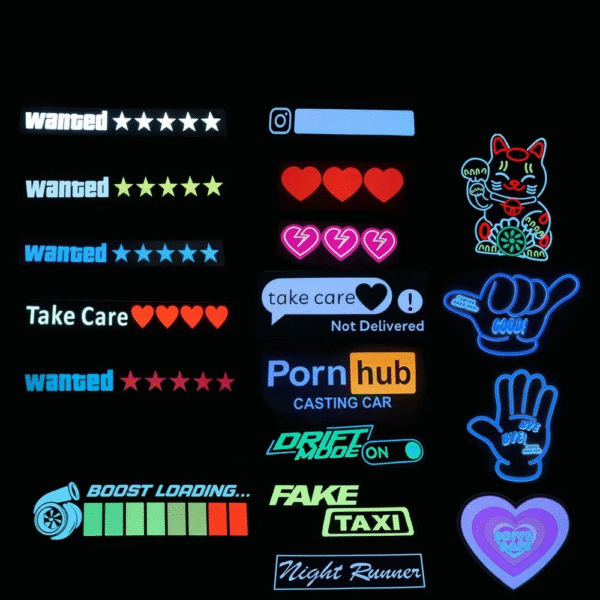 Lightup Car Stickers Wanted Car Window Sticker Electric LED Auto Moto Safety Signs Car Decals Sticker Fashion Windshield Decoration