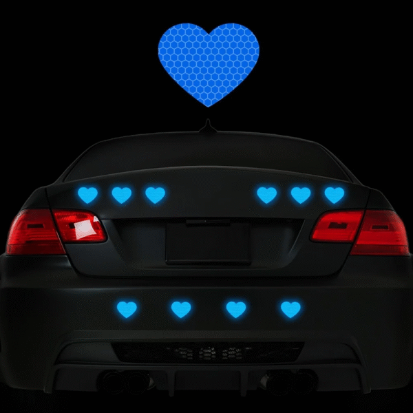 10PCS/Pack 5PCS/Pack Heart-Shaped Reflective Car Stickers – Waterproof Vinyl Decals for Auto Trunk, Vehicle Body, Night Safety & Decoration - Image 3