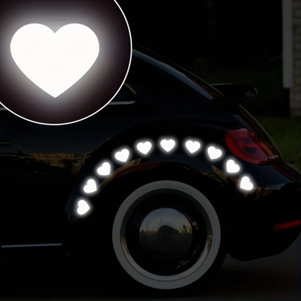 10PCS/Pack 5PCS/Pack Heart-Shaped Reflective Car Stickers – Waterproof Vinyl Decals for Auto Trunk, Vehicle Body, Night Safety & Decoration - Image 6